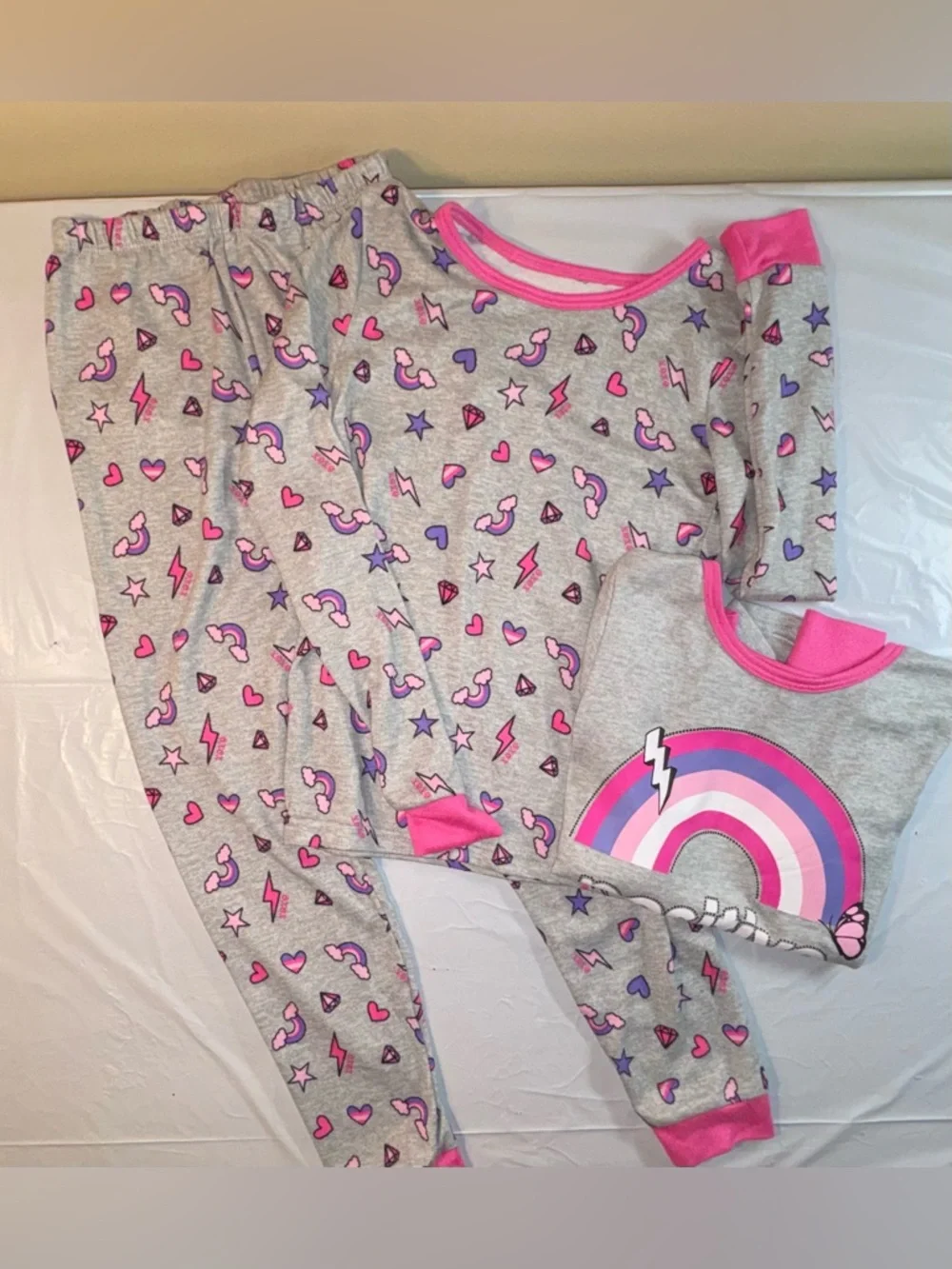 Bundle of Black Tee, Floral T, Rainbow Pajamas w Extra Top, Quilted Jacket Vest